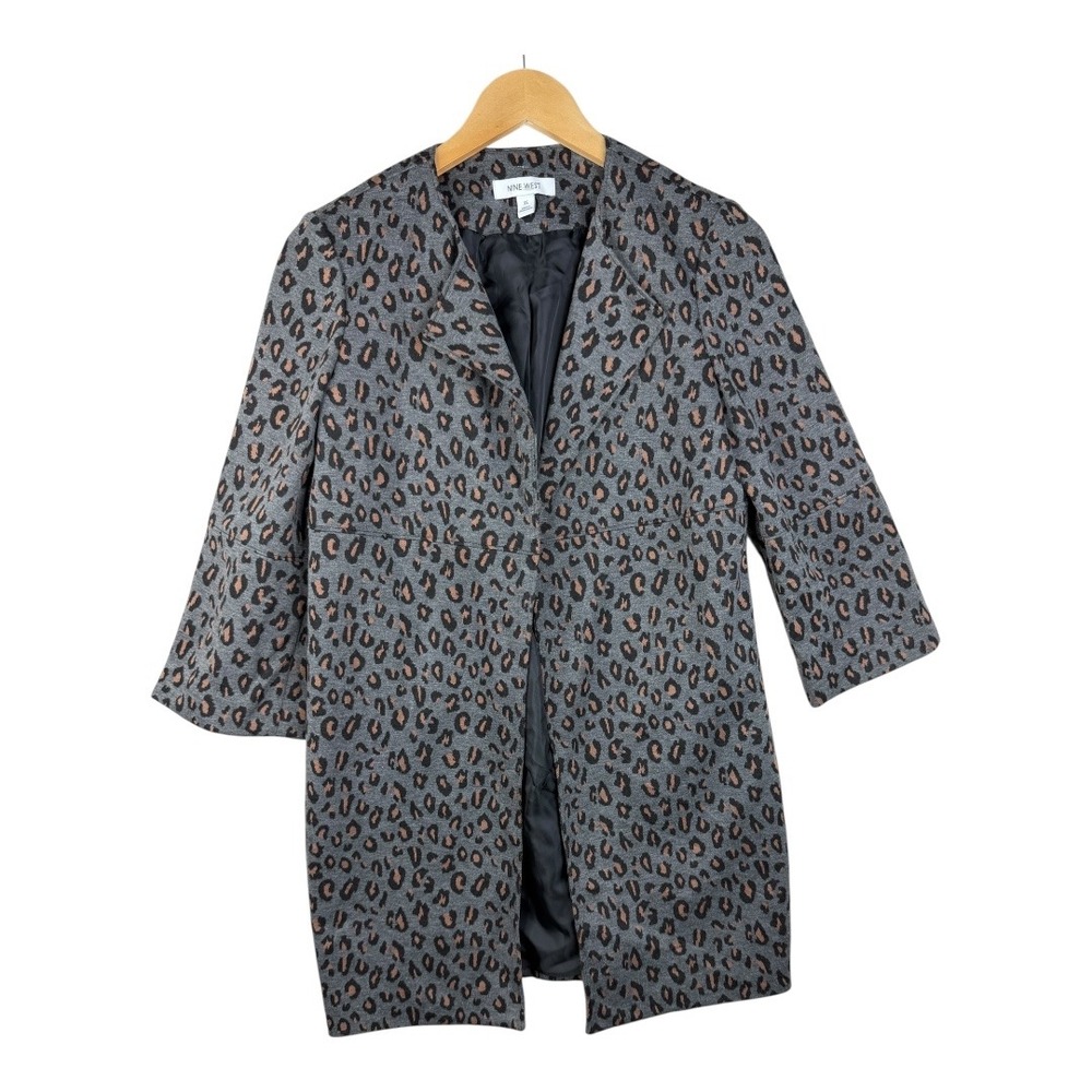 Nine West Leopard‎ Print 3/4 Sleeve Mid Length Coat size XS Gray